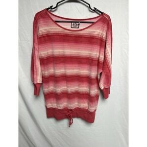 Juicy Couture Pink Red White Striped Terry Cloth Top Boat Neck Drawstring Hem L